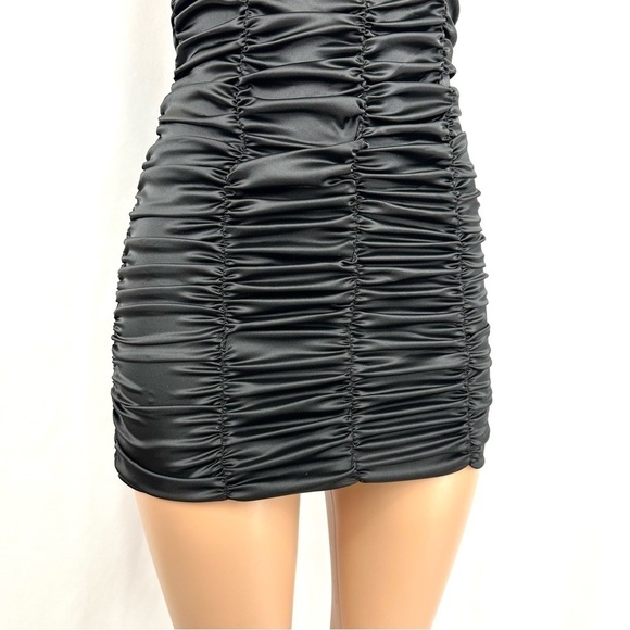 For Love & Lemons XS Black Lace & Ruched Satin Slip Mini Dress Whimsigoth Fairy - Picture 6 of 14